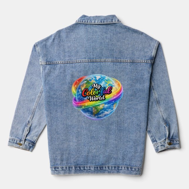 My Colorful World Rainbow Globe Denim Jacket (Back)