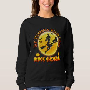 My Corgi Dog Rides Shotgun Witch Broom Halloween Sweatshirt