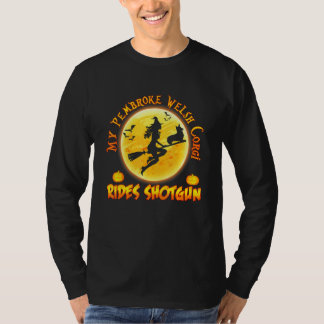 My Corgi Dog Rides Shotgun Witch Broom Halloween T-Shirt