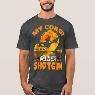 My Corgi Dog Rides Shotgun Witch Halloween 906 T-Shirt