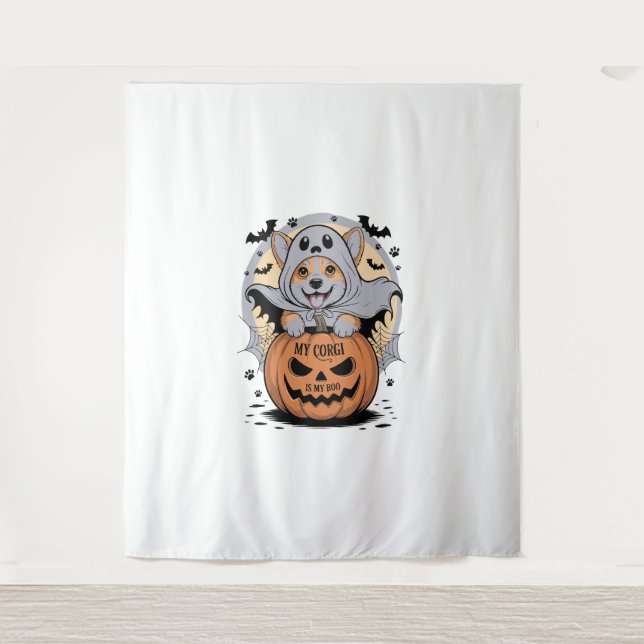 My Corgi is My Boo Halloween Tapestry (Front)