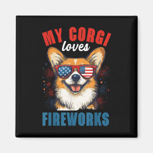 My Corgi Loves Fireworks 4th Of July Patriotic Dog Magnet