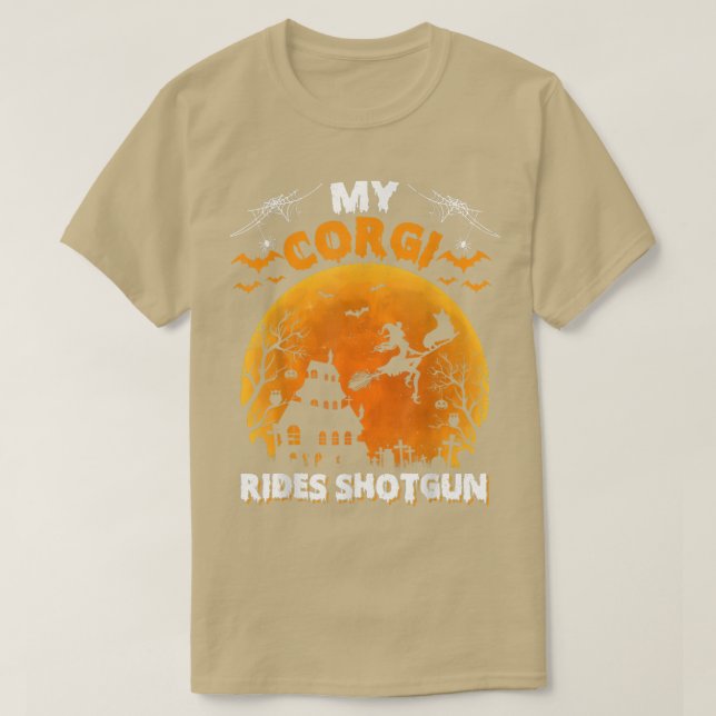 My Corgi Ride Shotgun Funny Corgi Dog Halloween  T-Shirt (Design Front)