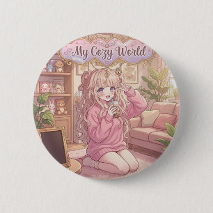 My Cosy World: Kawaii Anime Girl Room Aesthetic Ac 6 Cm Round Badge