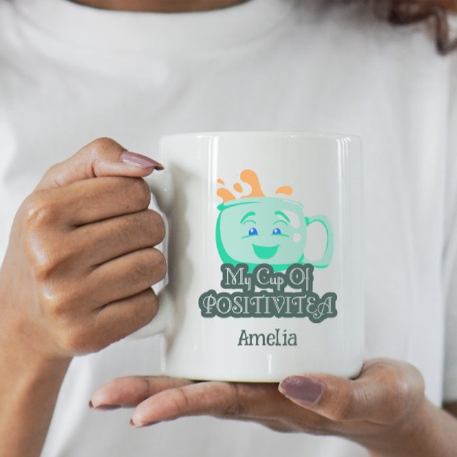My Cup of Positivitea funny cute Teal Green Mug (Creator Uploaded)