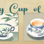 My Cup of Tea Teapot<br><div class="desc">The My Cup of Tea Teapot captures the classic tea drinking experience with four delicate tea cups, ready to sip. The cups sit on an elegant old gold background, making it a charming addition to any kitchen or tea party.</div>