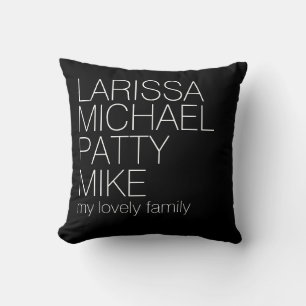 my cute lovely family names, typography cushion