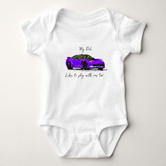 My Dad likes to play with Corvettes C7 Purple Baby Bodysuit (Front)