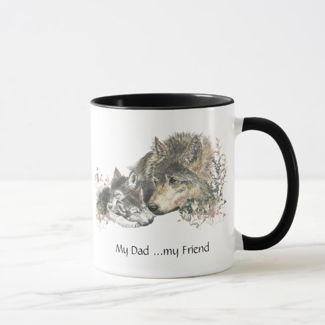 My Dad ...my Friend Watercolor Wolf Art Mug (Right)