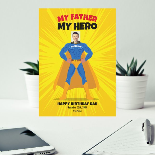 My Dad My Hero Bright Yellow Comic Splash Birthday Card (Creator Uploaded)