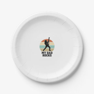 My Dad Rocks Vintage Guitar Sunset Shirt Design_1 Paper Plate