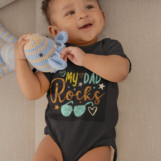 My Dad Rocks Vintage Retro Cute Baby Bodysuit (Creator Uploaded)