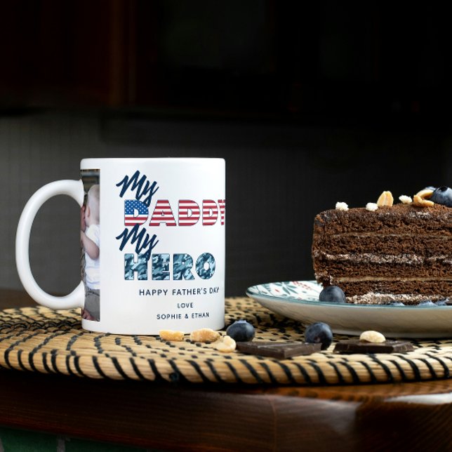 My Daddy My Hero Military Father's Day 2 Photo Coffee Mug (Easily personalize this My Daddy My Hero mug with your photos and name for unique Father's Day gift)