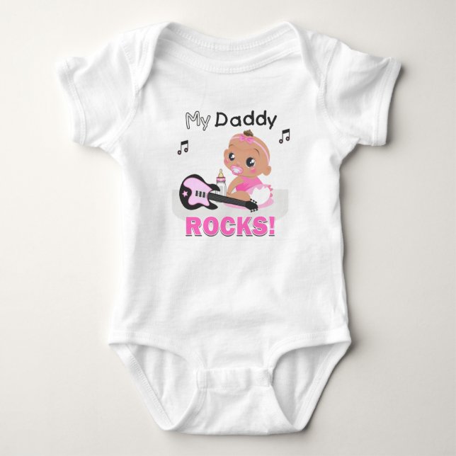 My Daddy Rocks Pink African Guitar Infant Creeper (Front)