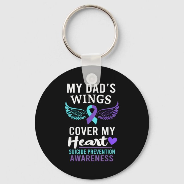 My Dad's Wings Cover Heart Suicide Awareness Ribbo Key Ring (Front)