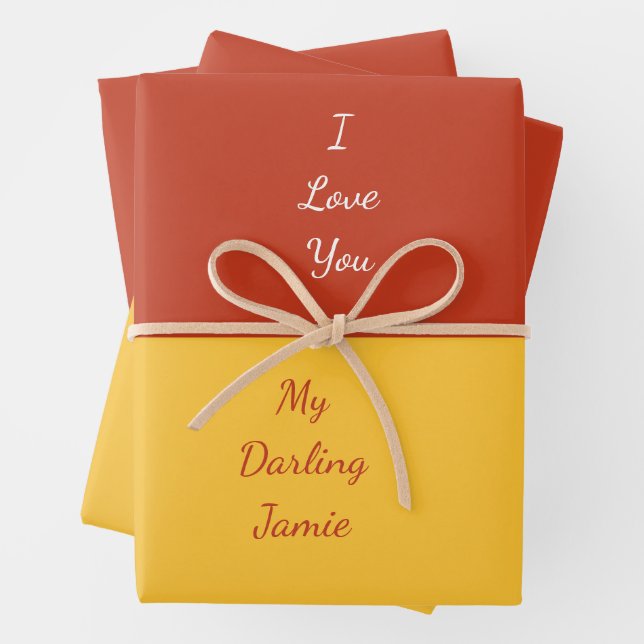 My Darling I Love You Bold Red and Yellow Unique  Wrapping Paper Sheet (In situ)