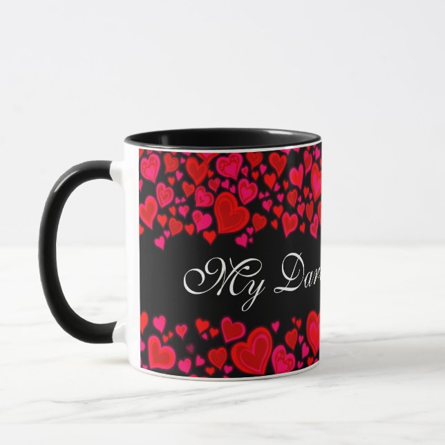My Darling Valentine hearts red pink black mug (Left)