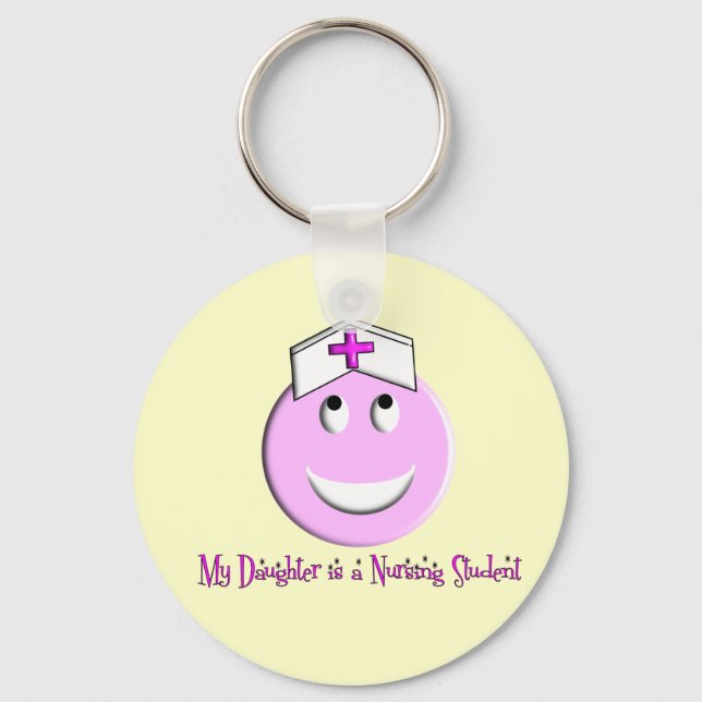 "My Daughter is a Nursing Student" Big Pink Key Ring (Front)