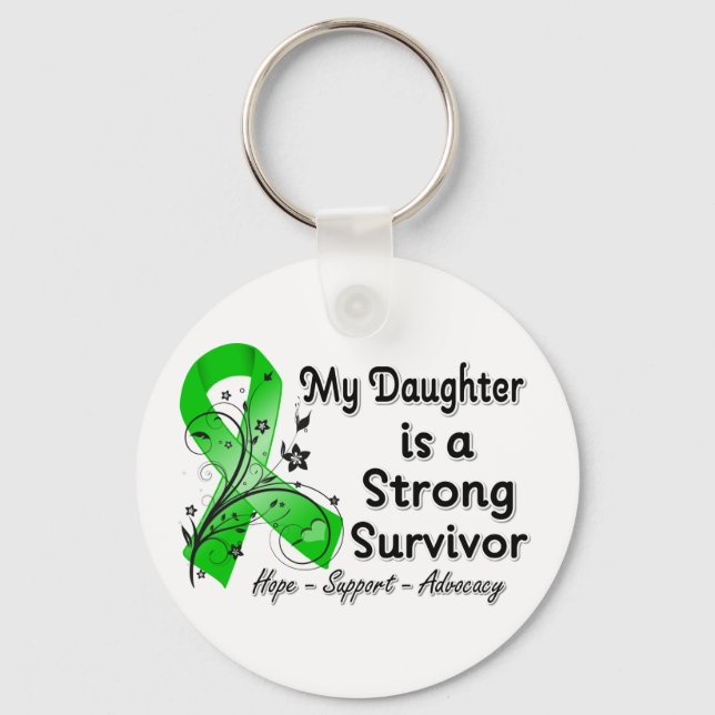 My Daughter is a Strong Survivor Green Ribbon Key Ring (Front)