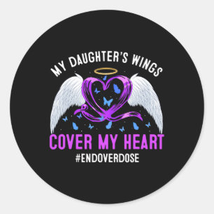 My Daughter's Wings Cover My Heart Purple Ribbon 1 Classic Round Sticker