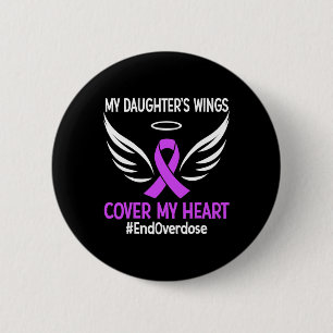 My Daughter's Wings Cover My Heart Purple Ribbon  6 Cm Round Badge
