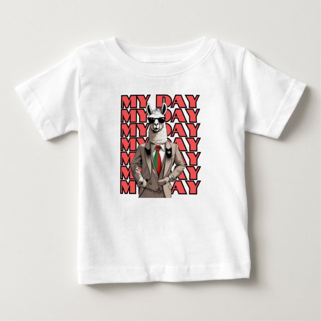 My Day Llama in Gucci Inspo Red Black Beige Design Baby T-Shirt (Front)