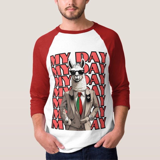 My Day Llama in Gucci Inspo Red Black Beige Design T-Shirt (Front)