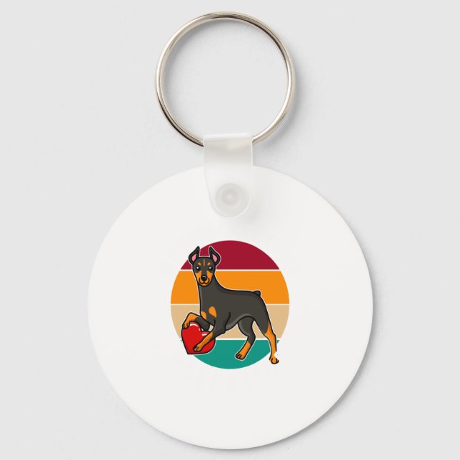 My Doberman Is My Valentine Heart Retro Sunset Dog Key Ring (Front)
