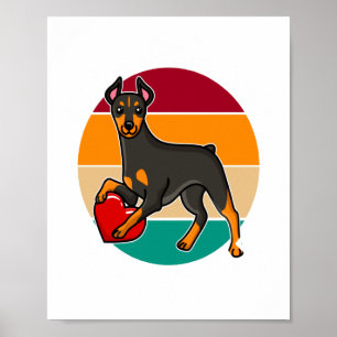 My Doberman Is My Valentine Heart Retro Sunset Dog Poster