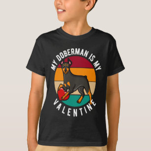 My Doberman Is My Valentine Heart Retro Sunset Dog T-Shirt