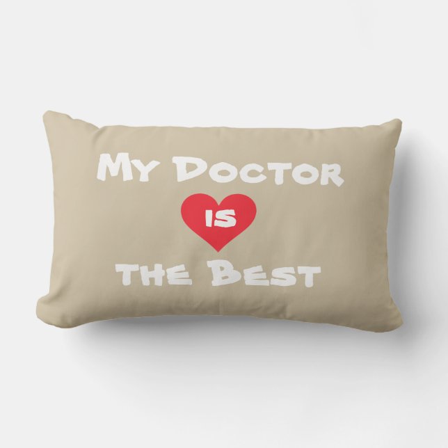 My Doctor is The Best - Cute Heartfelt White Beige Lumbar Cushion (Front)