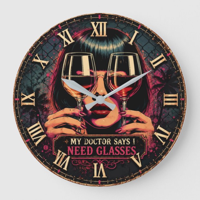 My Doctor Says I Need Glasses Funny Wine  Large Clock (Front)