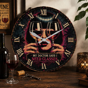 My Doctor Says I Need Glasses Funny Wine Large Clock