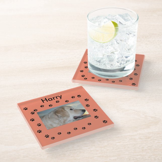 My Dog and Paw Prints Glass Coaster (Angled)