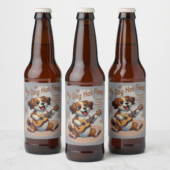 My Dog Has Fleas Ukulele Tuning Song Beer Bottle Label (Bottles)