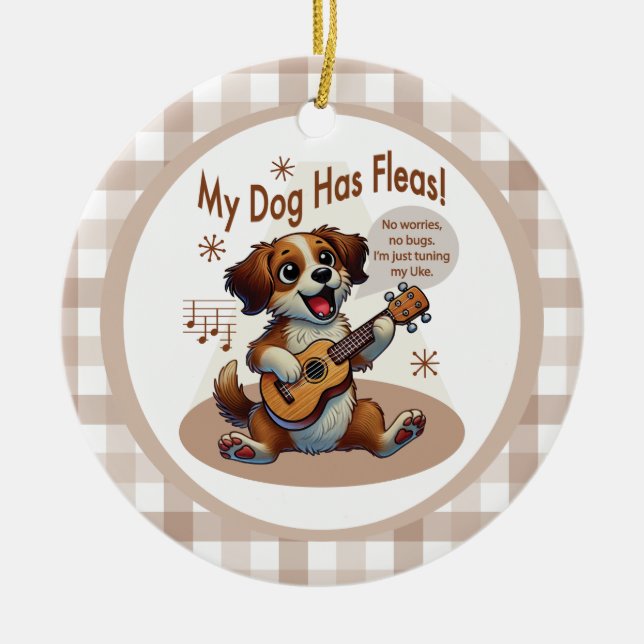 My Dog Has Fleas Ukulele Tuning Song Ceramic Tree Decoration (Front)