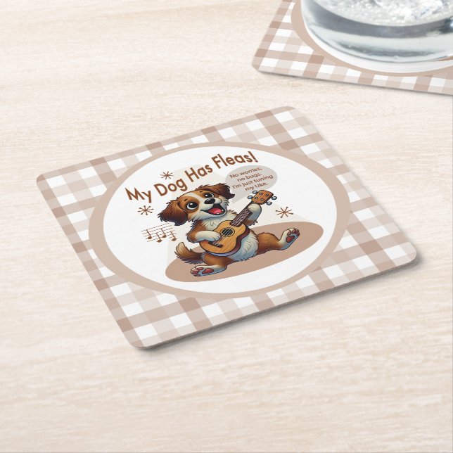 My Dog Has Fleas Ukulele Tuning Song Square Paper Coaster (Angled)