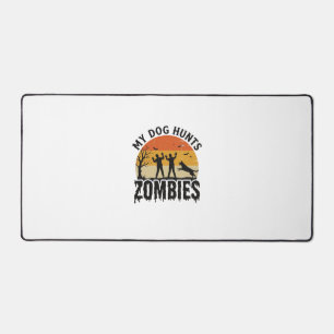 My Dog Hunts Zombies Vintage Halloween Dog Art_1 Desk Mat