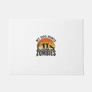 My Dog Hunts Zombies Vintage Halloween Dog Art_1 Doormat