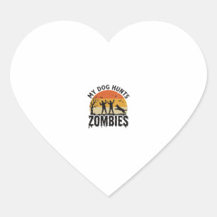 My Dog Hunts Zombies Vintage Halloween Dog Art_1 Heart Sticker