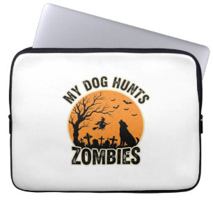 My Dog Hunts Zombies Vintage Halloween Dog Design_ Laptop Sleeve