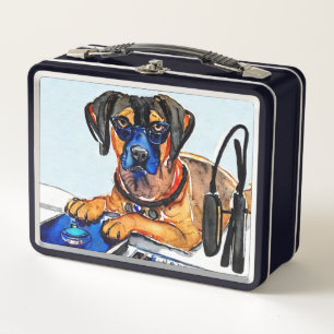 My Dog Is a DJ Original Water Colour Painting Metal Lunch Box