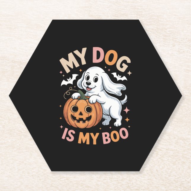 My Dog is My Boo Funny Halloween Paper Coaster (Front)