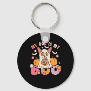 My Dog Is My Boo Groovy Vintage Corgi Halloween Key Ring