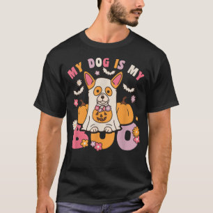 My Dog Is My Boo Groovy Vintage Corgi Halloween  T-Shirt