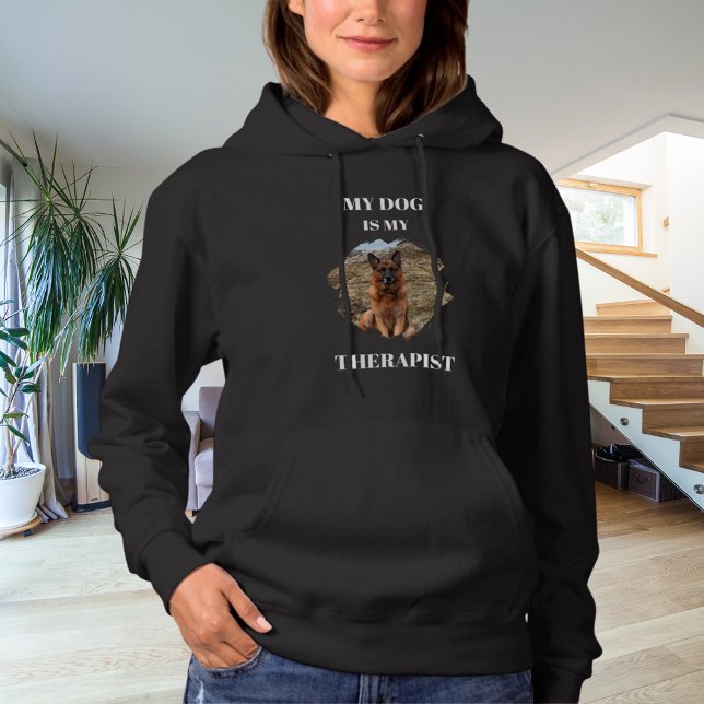 My dog is my theraphist photo black hoodie (Creator Uploaded)