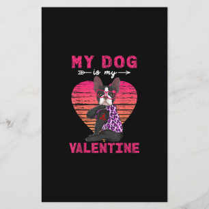 My Dog Is My Valentine Boston Terrier Leopard Stationery