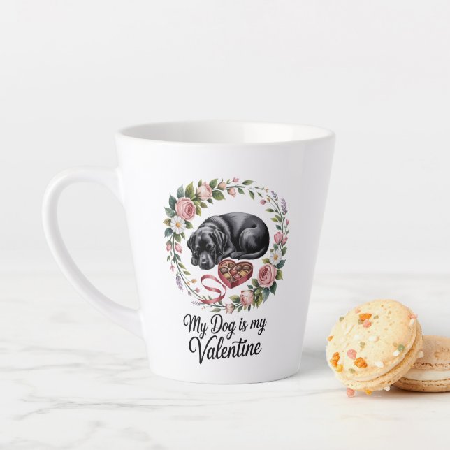 My Dog Is My Valentine Floral Puppy Lover Design Latte Mug (In Situ)
