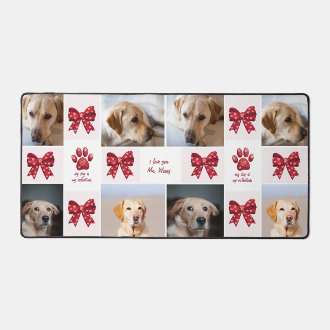 My Dog Is My Valentines Bow 4 Photos Desk Mat (Front)