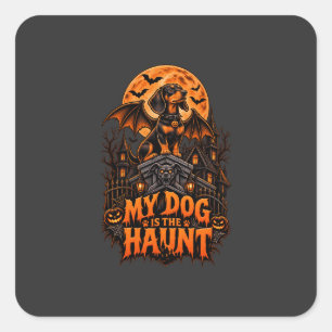 My Dog Is The Haunt Dachshund Halloween Bat Wings Square Sticker